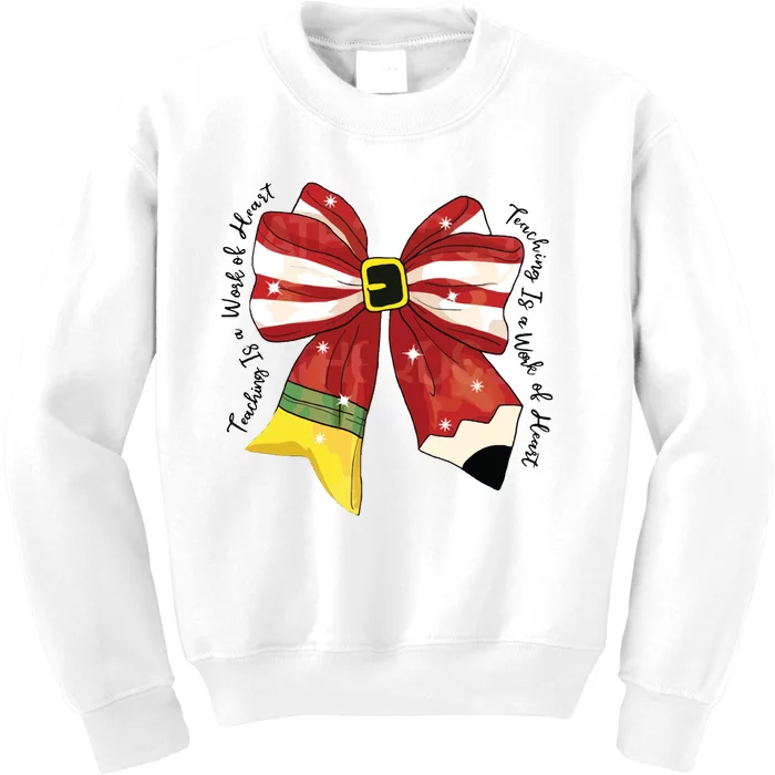 Christmas Teacher Bow Kids Sweatshirt