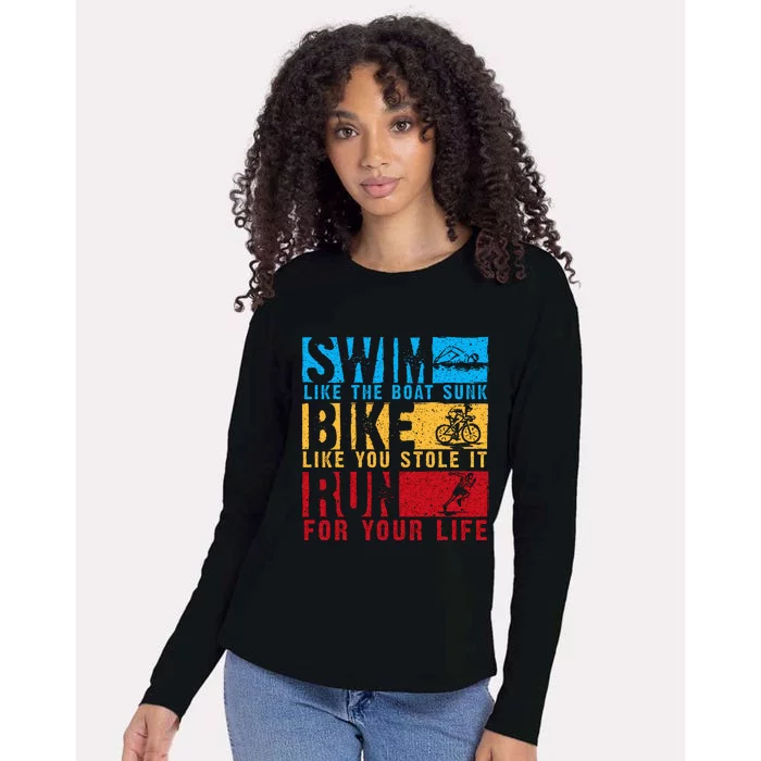 Cool Triathlon Boat Swim Bike Run Triathlete Womens Cotton Relaxed Long Sleeve T-Shirt