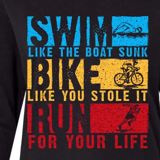 Cool Triathlon Boat Swim Bike Run Triathlete Womens Cotton Relaxed Long Sleeve T-Shirt