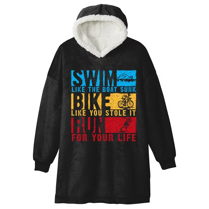 Cool Triathlon Boat Swim Bike Run Triathlete Hooded Wearable Blanket