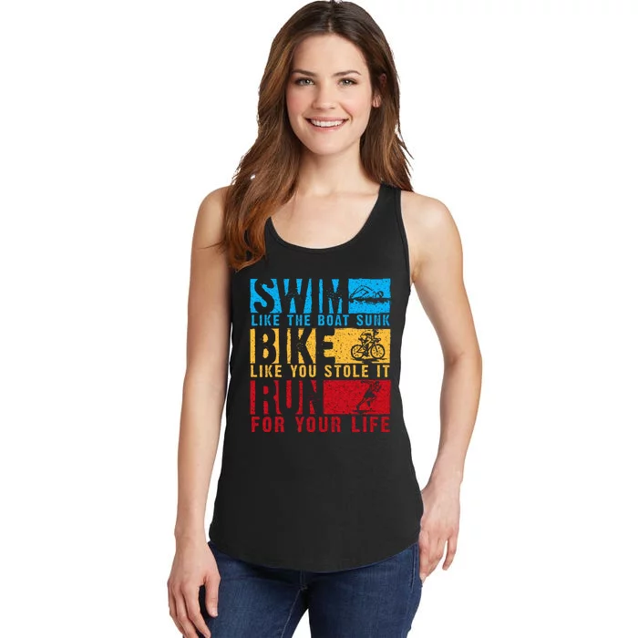 Cool Triathlon Boat Swim Bike Run Triathlete Ladies Essential Tank