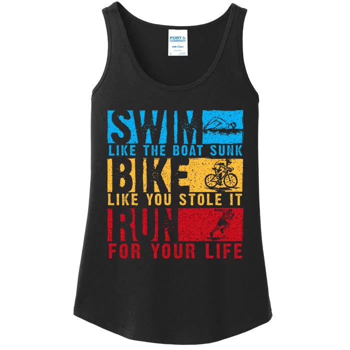 Cool Triathlon Boat Swim Bike Run Triathlete Ladies Essential Tank