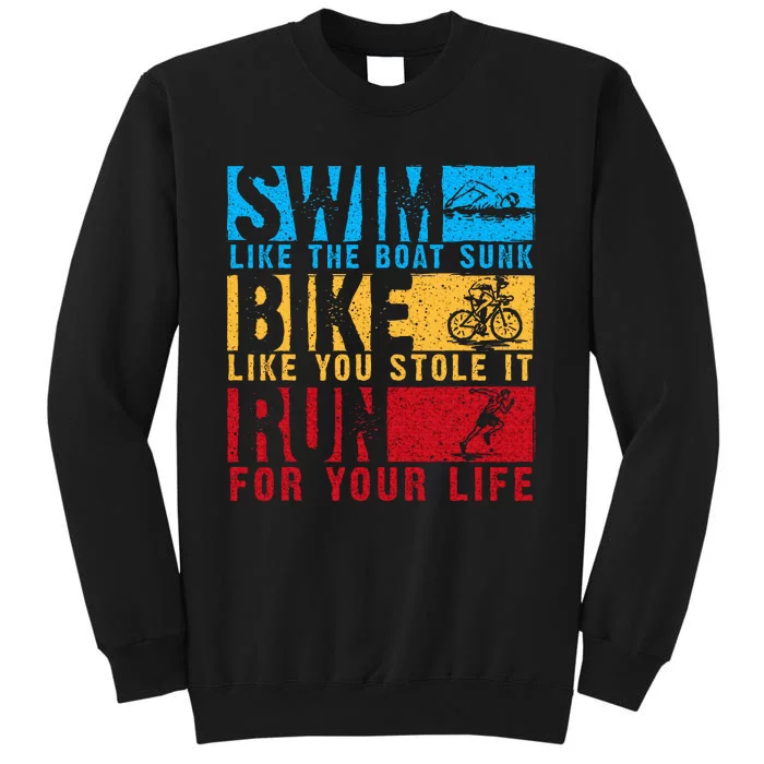 Cool Triathlon Boat Swim Bike Run Triathlete Tall Sweatshirt