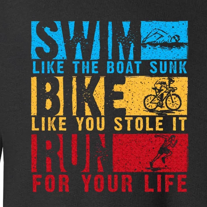 Cool Triathlon Boat Swim Bike Run Triathlete Toddler Sweatshirt