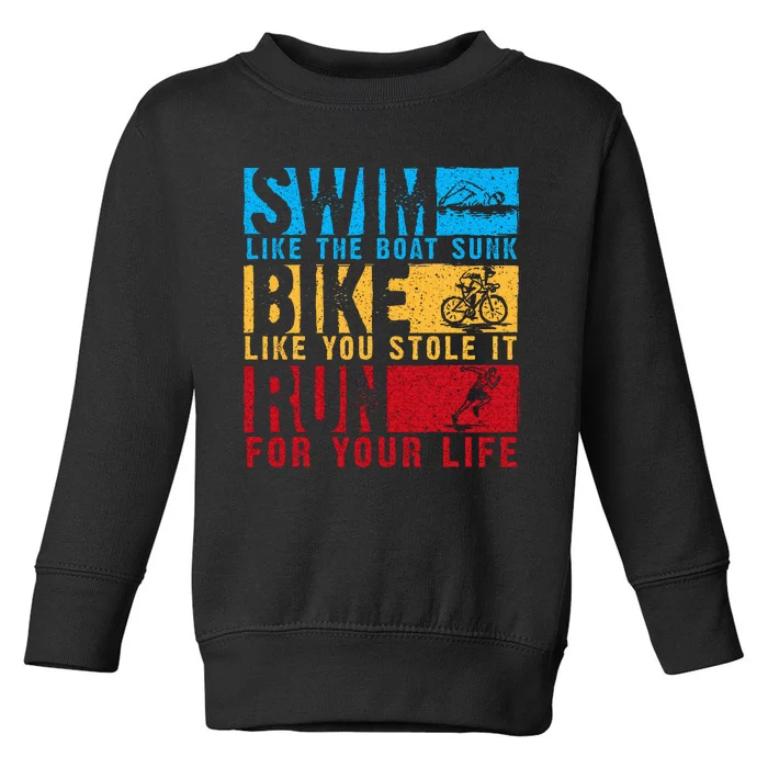 Cool Triathlon Boat Swim Bike Run Triathlete Toddler Sweatshirt