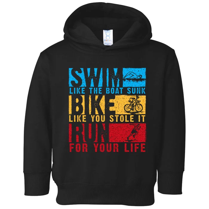 Cool Triathlon Boat Swim Bike Run Triathlete Toddler Hoodie