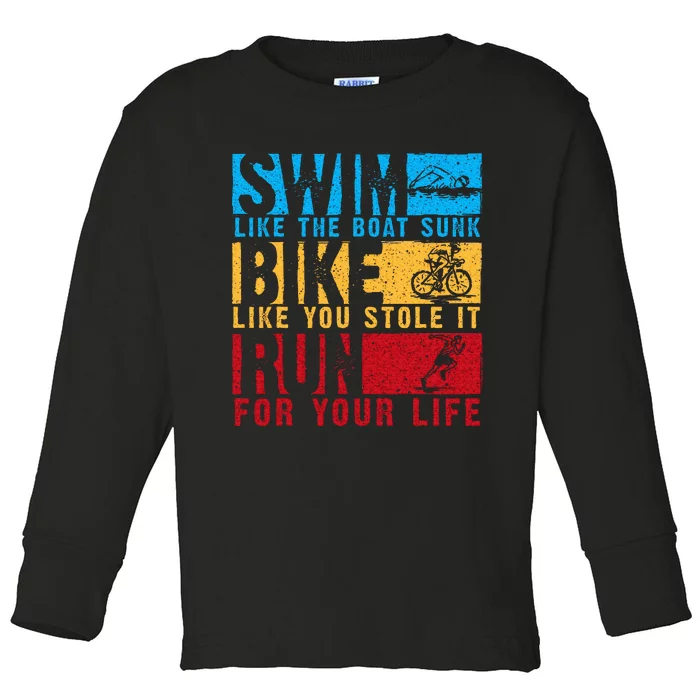 Cool Triathlon Boat Swim Bike Run Triathlete Toddler Long Sleeve Shirt