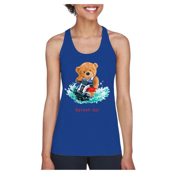 Cool Teddy Bear With Ridding Summer Jet Ski Graphic Designs Gift Women's Racerback Tank