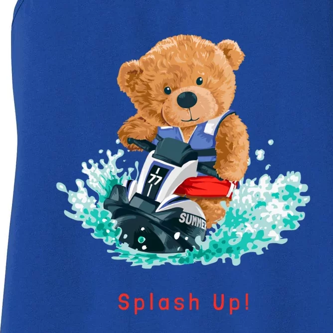 Cool Teddy Bear With Ridding Summer Jet Ski Graphic Designs Gift Women's Racerback Tank