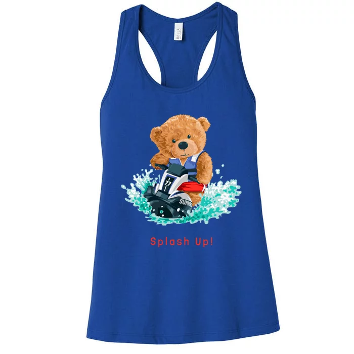 Cool Teddy Bear With Ridding Summer Jet Ski Graphic Designs Gift Women's Racerback Tank