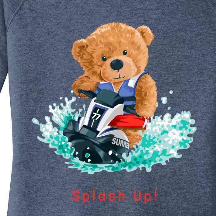 Cool Teddy Bear With Ridding Summer Jet Ski Graphic Designs Gift Women's Perfect Tri Tunic Long Sleeve Shirt