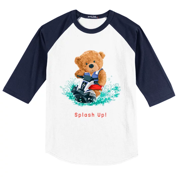 Cool Teddy Bear With Ridding Summer Jet Ski Graphic Designs Gift Baseball Sleeve Shirt