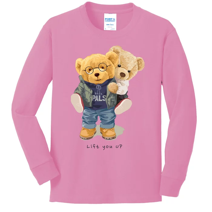 Cute Teddy Bear Lift You Up Kids Long Sleeve Shirt