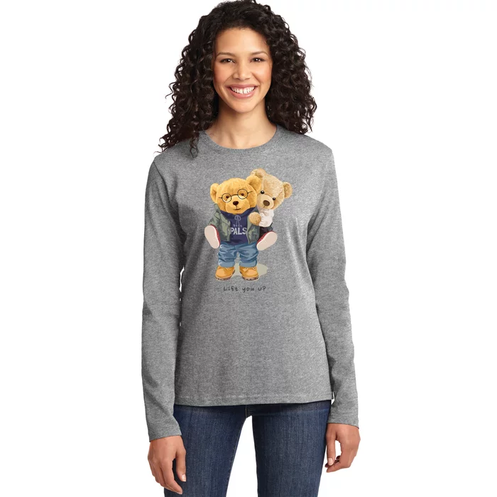 Cute Teddy Bear Lift You Up Ladies Long Sleeve Shirt