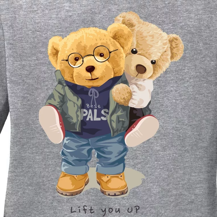 Cute Teddy Bear Lift You Up Ladies Long Sleeve Shirt