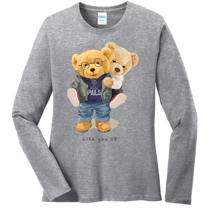 Cute Teddy Bear Lift You Up Ladies Long Sleeve Shirt