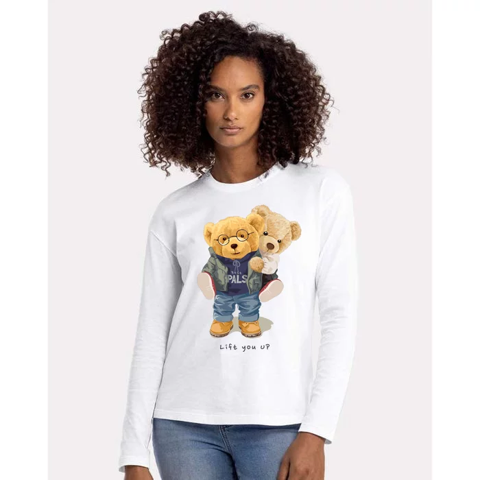 Cute Teddy Bear Lift You Up Womens Cotton Relaxed Long Sleeve T-Shirt