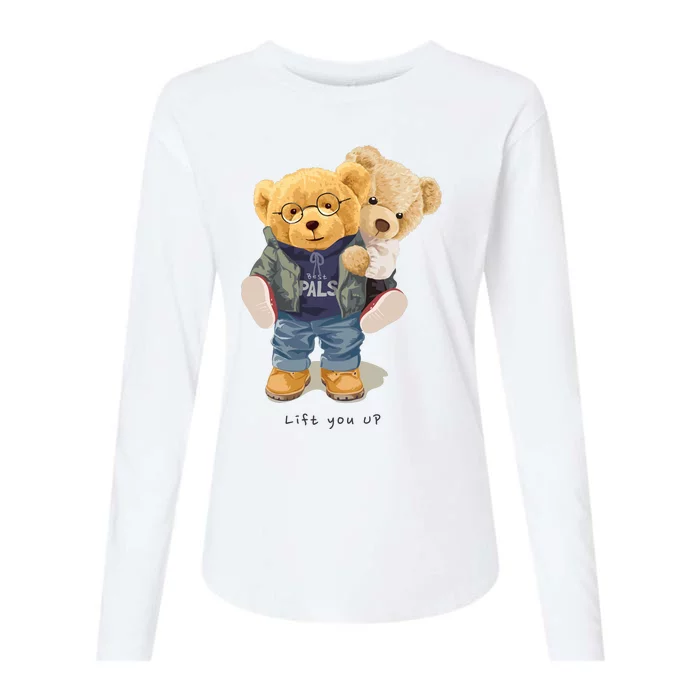 Cute Teddy Bear Lift You Up Womens Cotton Relaxed Long Sleeve T-Shirt