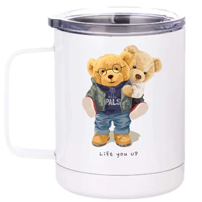 Cute Teddy Bear Lift You Up Front & Back 12oz Stainless Steel Tumbler Cup