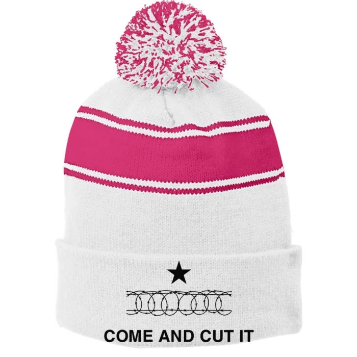 Chummytees Texas Border Come And Cut It Stripe Pom Pom Beanie