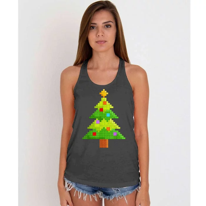 Christmas Tree Block Building Bricks Master Builder Women's Knotted Racerback Tank