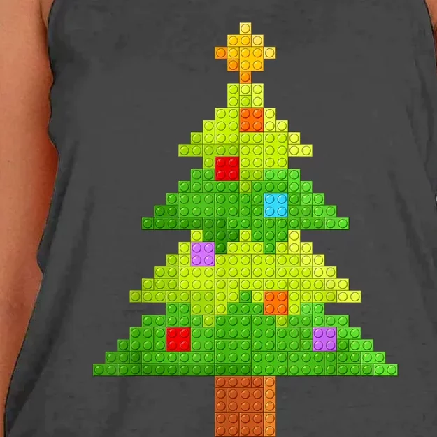 Christmas Tree Block Building Bricks Master Builder Women's Knotted Racerback Tank