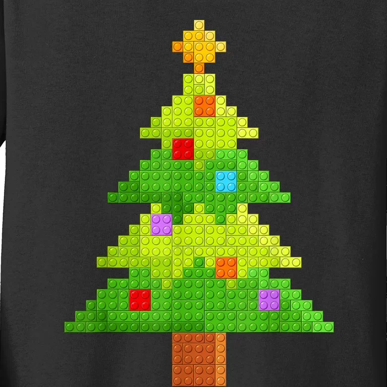 Christmas Tree Block Building Bricks Master Builder Kids Long Sleeve Shirt