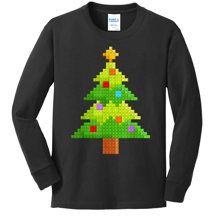 Christmas Tree Block Building Bricks Master Builder Kids Long Sleeve Shirt