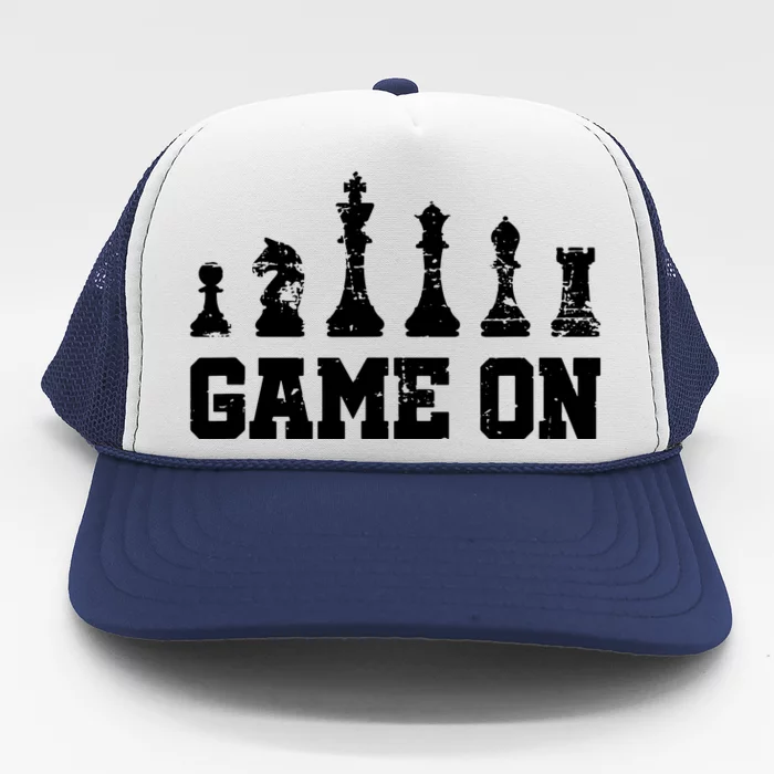 Chess Themed Chess Players With Chess Pieces Game On Trucker Hat