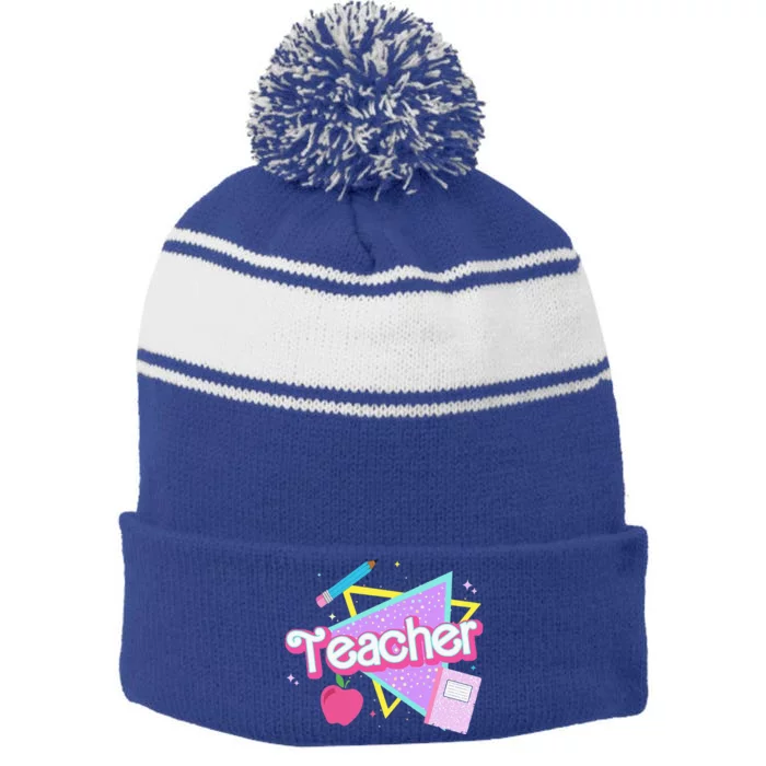 Cute Teacher Stripe Pom Pom Beanie