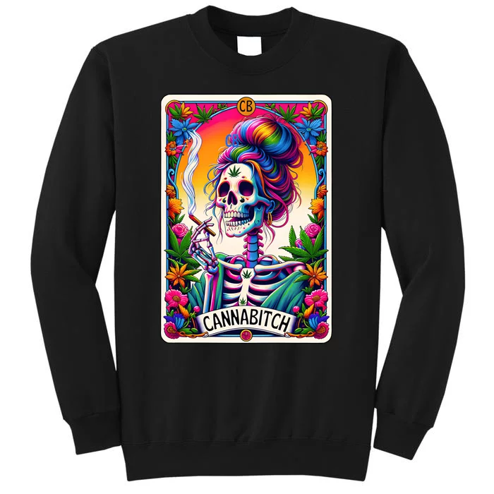 Cannabitch Tarot Card Funny 420 Cannabis Tall Sweatshirt