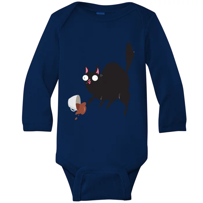 Cat Tastes Coffee Funny Caffeine Gift Baby Long Sleeve Bodysuit