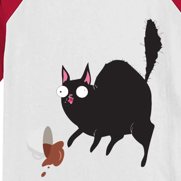 Cat Tastes Coffee Funny Caffeine Gift Kids Colorblock Raglan Jersey