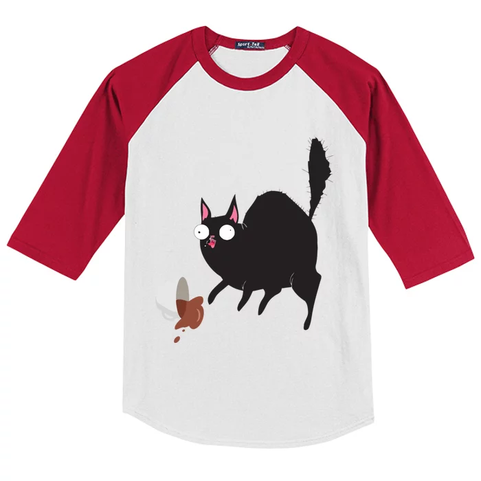 Cat Tastes Coffee Funny Caffeine Gift Kids Colorblock Raglan Jersey