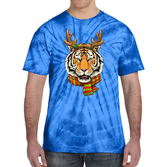 Christmas Tiger Cat Santa Clause Reindeer Xmas Tiger Lover Tie-Dye T-Shirt