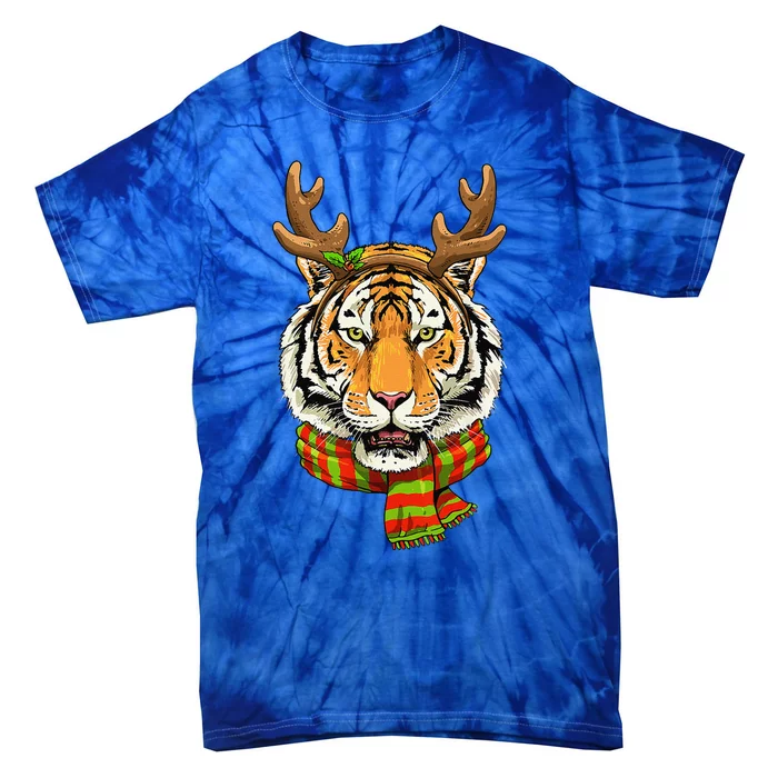 Christmas Tiger Cat Santa Clause Reindeer Xmas Tiger Lover Tie-Dye T-Shirt