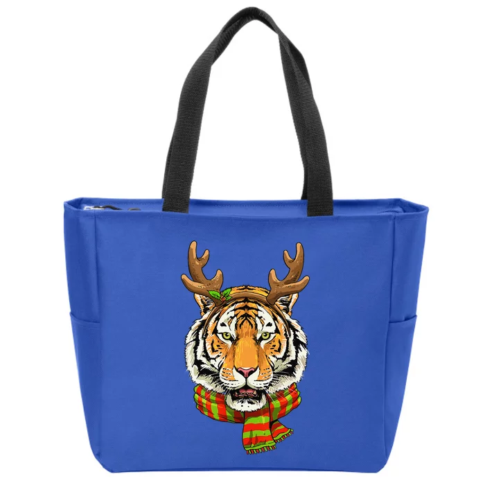 Christmas Tiger Cat Santa Clause Reindeer Xmas Tiger Lover Zip Tote Bag