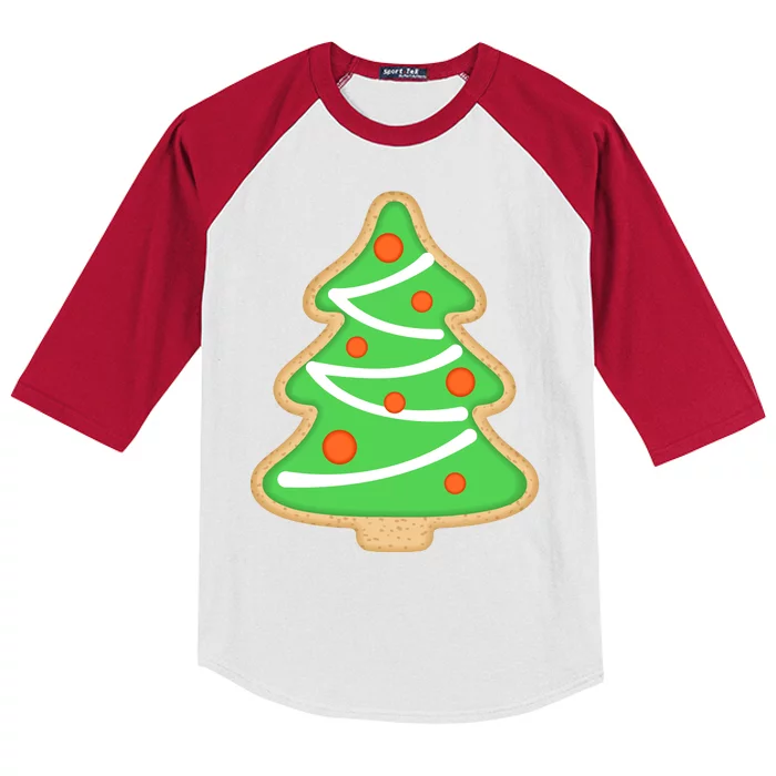 Christmas Tree Cookie Cute Holiday Kids Colorblock Raglan Jersey