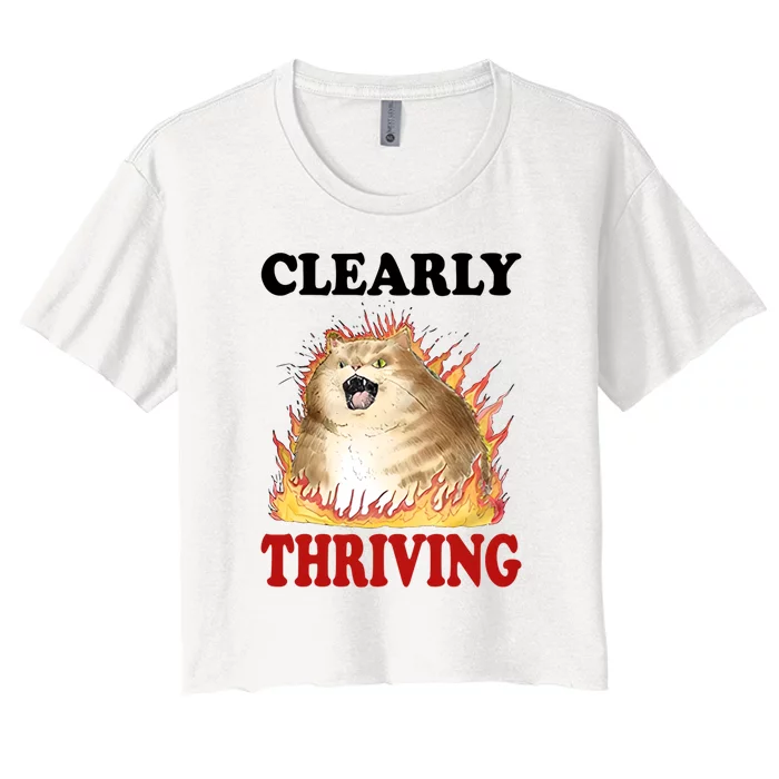 Clearly Thriving Cat Flame Funny Gift Women's Crop Top Tee