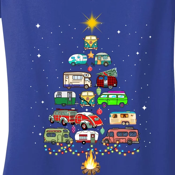 Christmas Tree Camper Vehicles Camping Rving Trailers Gift Women's V-Neck T-Shirt