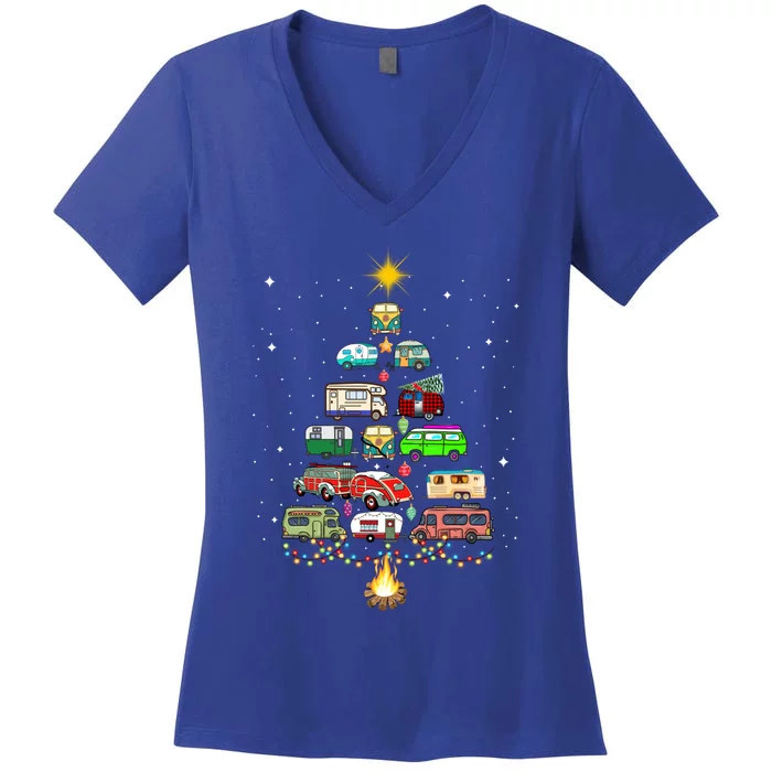 Christmas Tree Camper Vehicles Camping Rving Trailers Gift Women's V-Neck T-Shirt