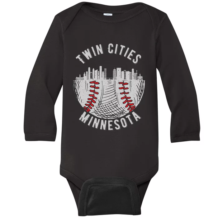 Cool Twin Cities Minnesota Mn Baseball Skyline Baby Long Sleeve Bodysuit