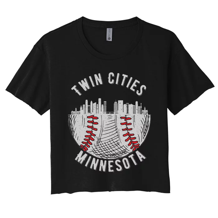 Cool Twin Cities Minnesota Mn Baseball Skyline Women's Crop Top Tee