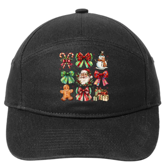 Christmas Tree Coquette Bow Snowman Santa Claus 7-Panel Snapback Hat