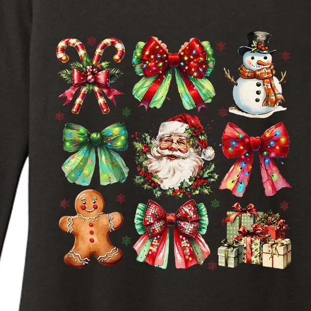 Christmas Tree Coquette Bow Snowman Santa Claus Womens CVC Long Sleeve Shirt