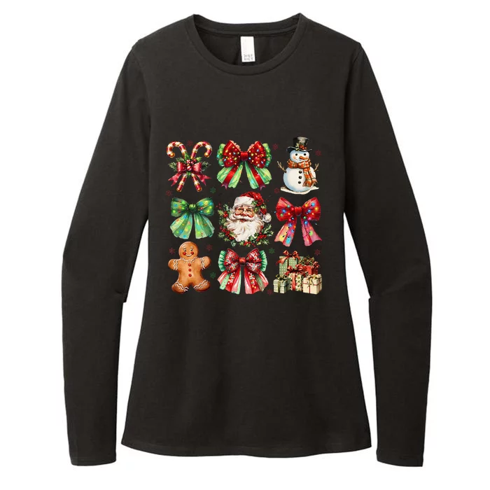 Christmas Tree Coquette Bow Snowman Santa Claus Womens CVC Long Sleeve Shirt