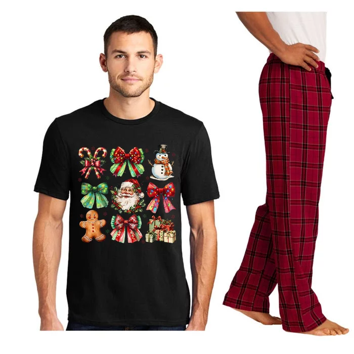 Christmas Tree Coquette Bow Snowman Santa Claus Pajama Set