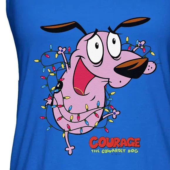 Courage The Cowardly Dog Christmas Lights Wrap Ladies Essential Flowy Tank