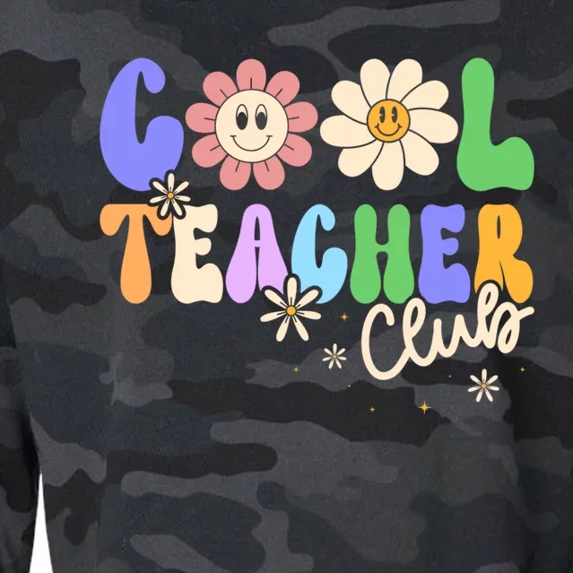 Cool Teacher Club Groovy Preschool Kindergarten Teacher Cool Gift Cropped Pullover Crew