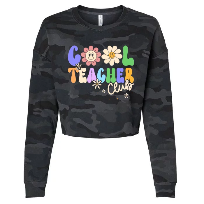 Cool Teacher Club Groovy Preschool Kindergarten Teacher Cool Gift Cropped Pullover Crew